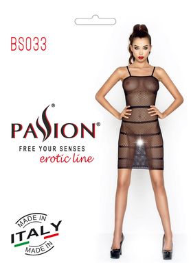Бодістокінг Passion BS033 black, сукня-сітка на бретелях, прозора