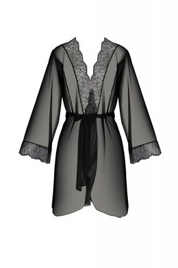 Пеньюар Passion Amberly Peignoir 4XL/5XL black, ажурные декольте и манжеты, широкие рукава