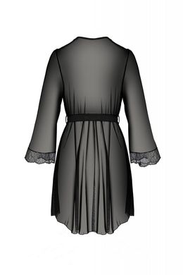Пеньюар Passion Amberly Peignoir 6XL/7XL black, ажурные декольте и манжеты, широкие рукава
