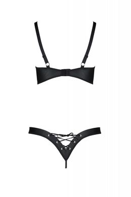Комплект из экокожи Passion Celine Bikini 4XL/5XL black, открытый бра, стринги со шнуровкой