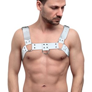 Мужская портупея на грудь из натуральной кожи Feral Feelings - Bulldog Harness White, Белый