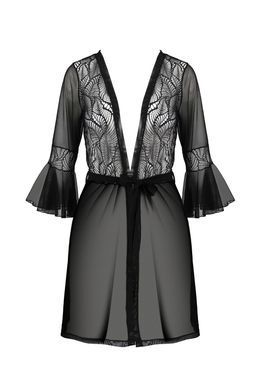 Пеньюар Passion LEAFA PEIGNOIR black, XXL/XXXL, длина чуть выше колена, широкие рукава, завязывается на пояс