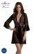 Пеньюар Passion LEAFA PEIGNOIR black, XXL/XXXL, длина чуть выше колена, широкие рукава, завязывается на пояс