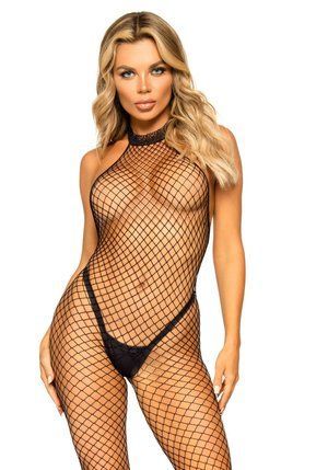 Эротический сетчатый бодистокинг Leg Avenue Racer neck bodystocking Black