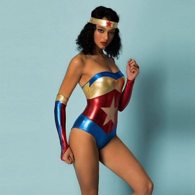 Эротический ролевой костюм "Wonder Woman" JSY: боди, митенки, головной убор, S/M