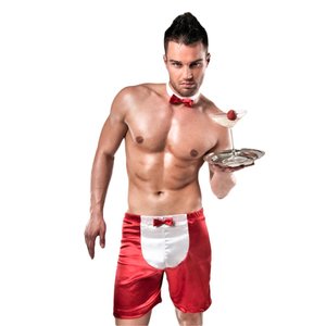 Чоловічий еротичний костюм офіціанта Passion 019 SHORT red XXL/XXXL, шорти і метелик, Червоний, S\M