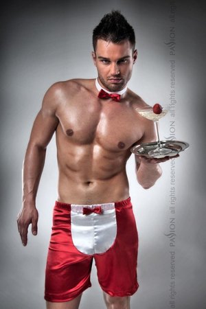 Чоловічий еротичний костюм офіціанта Passion 019 SHORT red S/M, шорти і метелик