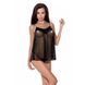 Сорочка прозора бебі дол MELANIA CHEMISE black XXL/XXXL - Passion, трусики, на тонких бретелях