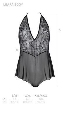 Боді Passion LEAFA BODY black, XXL/XXXL на зав'язках, м'яка чашка, низ у вигляді шортиків