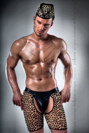 Мужской эротический костюм охотника Passion 024 SHORT: леопардовые шорты-трусы и пилотка, Леопардовый, S\M