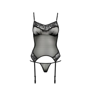 Корсет с пажами Passion MELANIA CORSET black, трусики, полупрозрачный, Черный, XXL/XXXL