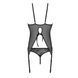 Корсет із пажами, трусики з ажурним декором та відкритим кроком Passion URSULA CORSET XXL/XXXL black