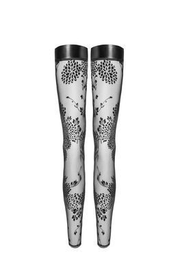Чулки без мыска Noir Handmade F243 Tulle stockings with patterned flock embroidery, L