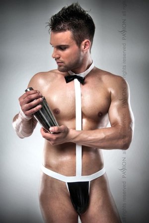 Мужской эротический костюм официанта Passion 021 BODY: очень откровенное боди, Черный/белый, S\M