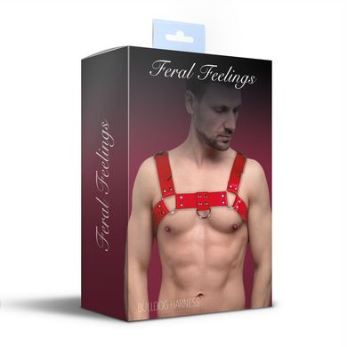 Мужская портупея на грудь из натуральной кожи Feral Feelings - Bulldog Harness Red, Красный