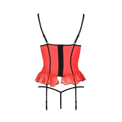 Корсет с открытой грудью CHERRY CORSET red Passion Exclusive, трусики, пажи, стрэпы, оборочки, Красный, XXL/XXXL