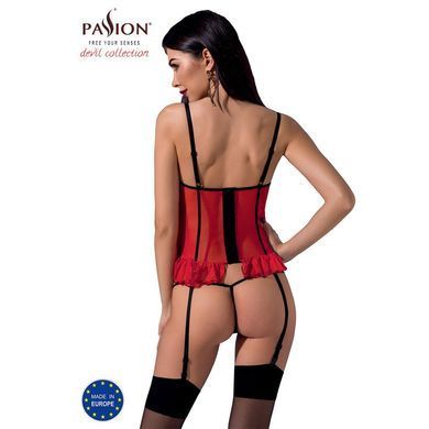 Корсет с открытой грудью CHERRY CORSET red Passion Exclusive, трусики, пажи, стрэпы, оборочки, Красный, XXL/XXXL