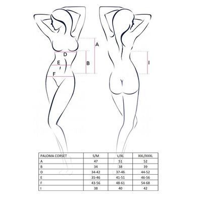 Корсет-сорочка с пажами Passion PALOMA CORSET L/XL, white, трусики, полупрозрачный