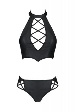 Комплект из экокожи Passion Nancy Bikini 4XL/5XL black, бра и трусики с имитацией шнуровки