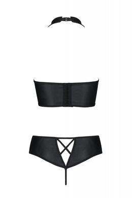 Комплект з екошкіри Passion Nancy Bikini 6XL/7XL black, бра та трусики з імітацією шнурівки