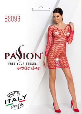 Бодістокінг-сукня з глибоким коміром Passion BS093 red, довгі рукави