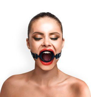 Кляп-розширювач силіконове кільце Art of Sex &ndash; Gag Ring, чорний, натуральна шкіра