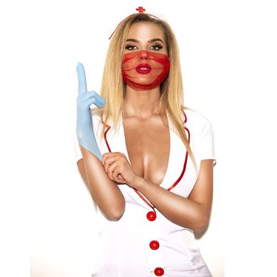 Эротический костюм медсестры "Исполнительная Луиза": халатик, шапочка, перчатки, маска, Белый/красный, XS/S
