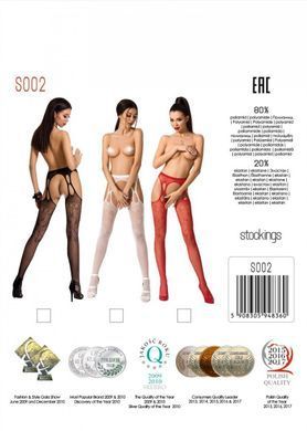 Еротичні колготки-бодістокінг Passion S002 white, імітація мереживних панчіх та пояса, Білий