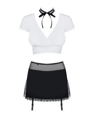 Еротичний костюм секретарки Obsessive Secretary suit 5pcs black S/M, чорно-білий, топ, спідниця, стр