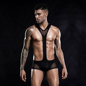 Еротичний чоловічий боді "Потужний Саймон" One Size Black, Чорний, S/M