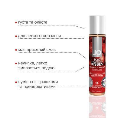 Смазка на водной основе JO H2O &mdash; Strawberry Kiss (30 мл) без сахара, растительный глицерин