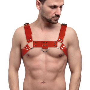 Мужская портупея на грудь Feral Feelings - Bulldog Harness Red, Красный