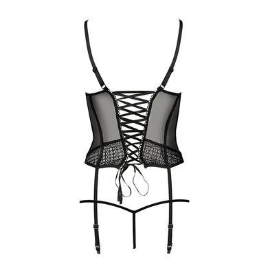 (SALE) Корсет з пажами Passion Exclusive PERDITA CORSET black, стрепи, трусики, укорочений, Чорний, XXL/XXXL