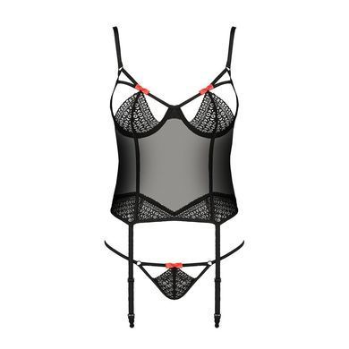 (SALE) Корсет з пажами Passion Exclusive PERDITA CORSET black, стрепи, трусики, укорочений, Чорний, XXL/XXXL