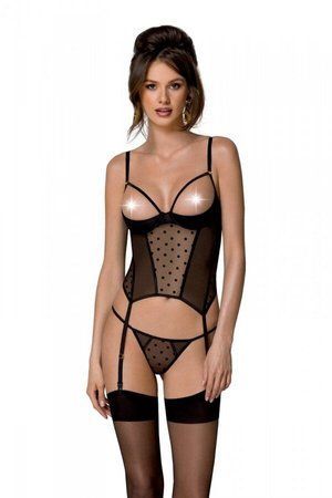 Корсет Passion MARINA CORSET, XXL/XXXL, black, с открытыми чашками