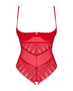 Боді з доступом Obsessive Ingridia crotchless teddy XL/2XL, червоне, відкриті груди