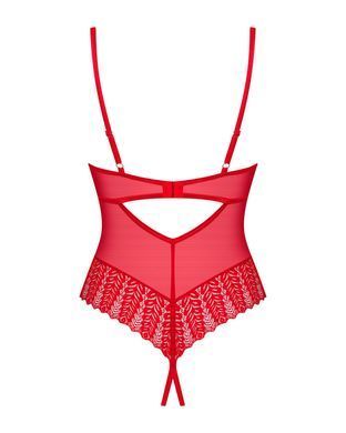 Боді з доступом Obsessive Ingridia crotchless teddy XL/2XL, червоне, відкриті груди