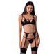 Комплект білизни Passion Exclusive PERDITA SET black, стрепи, ліф, стрінги,пояс для панчіх, Чорний