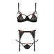 Комплект білизни Passion Exclusive PERDITA SET black, стрепи, ліф, стрінги,пояс для панчіх, Чорний