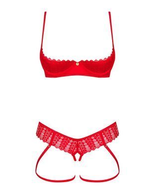 Комплект Obsessive Ingridia 2-pcs crotchless set M/L, красный, с доступом, открытая грудь