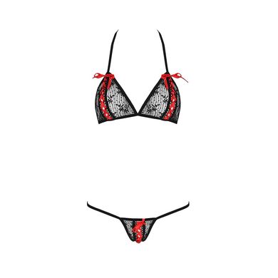 Комплект белья Passion MELISSA BIKINI black, лиф со шнуровкой и трусики стринги, Черный, XXL\XXXL