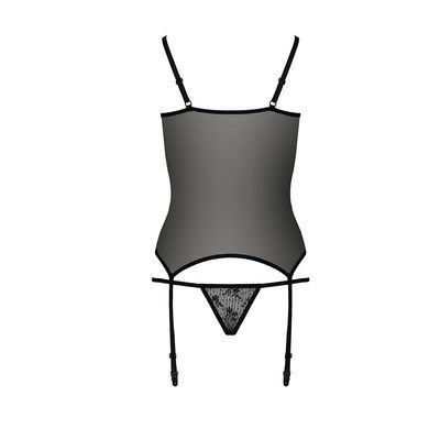 Корсет з пажами GRACIA CORSET black XXL/XXXL - Passion, трусики, напівпрозорий