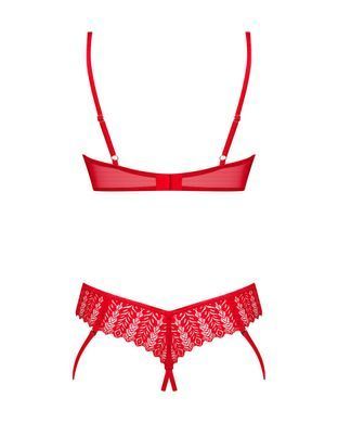 Комплект Obsessive Ingridia 2-pcs crotchless set XL/2XL, червоний, з доступом, відкриті груди