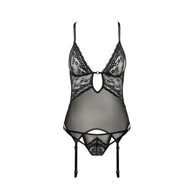 Корсет с декольте Passion ERZA CORSET black, пажи, трусики, полупрозрачный, Черный, XXL/XXXL