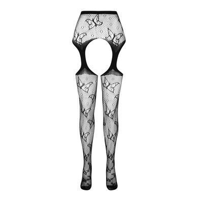 Эротические колготки-бодистокинг Passion ECO S001 black, с доступом, декор бабочки, подвязки
