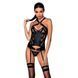 Сітчастий комплект із візерунком, корсет, підв'язки, трусики Passion HIMA CORSET XXL/XXXL black