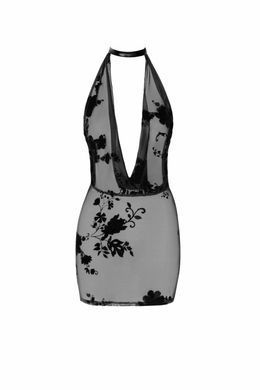Платье Noir Handmade F313 Mythos, 3XL, black, прозрачное, мини, открытая спина, декор из стразов
