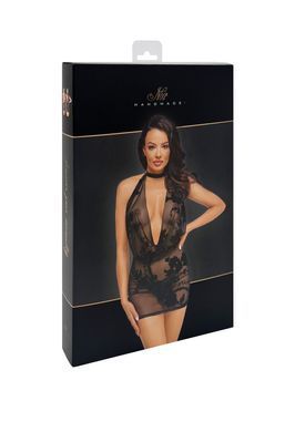 Платье Noir Handmade F313 Mythos, 3XL, black, прозрачное, мини, открытая спина, декор из стразов