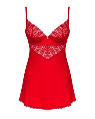 Пеньюар Obsessive Ingridia chemise & thong XL/2XL, червоний, сорочка, стрінги