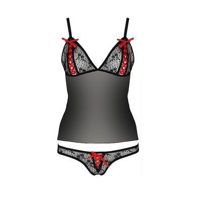 Комплект білизни Passion MELISSA SET XXL/XXXL, black, ліф-сорочка зі шнурівкою і трусики